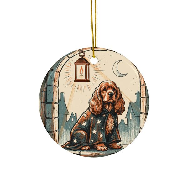 Cocker Spaniel Halloween Poster Ceramic Tree Ornament, Vintage Dog Poster Art, Cocker Spaniel Lover Gift