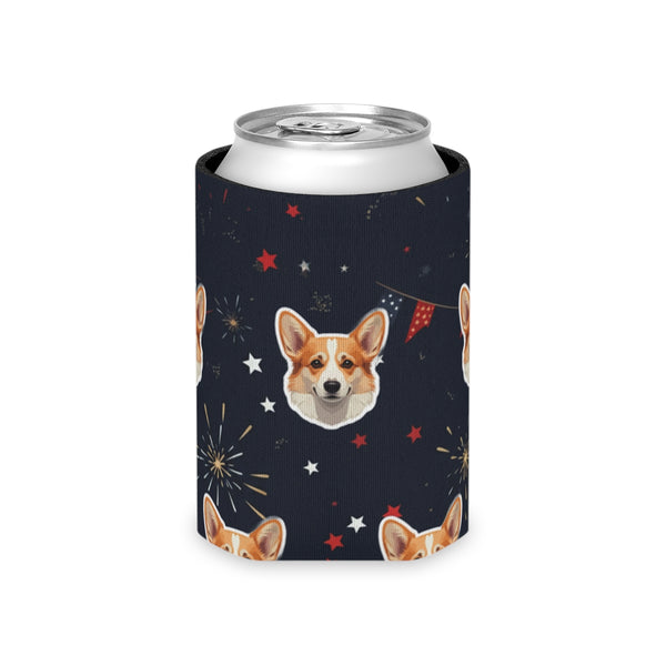 Corgi 4th of July Can Cooler, Patriotic Dog Pattern Gift for Corgi Mom Dad, Red White Blue Beverage Insulator, Dog Lover Gift — Lifestyle View