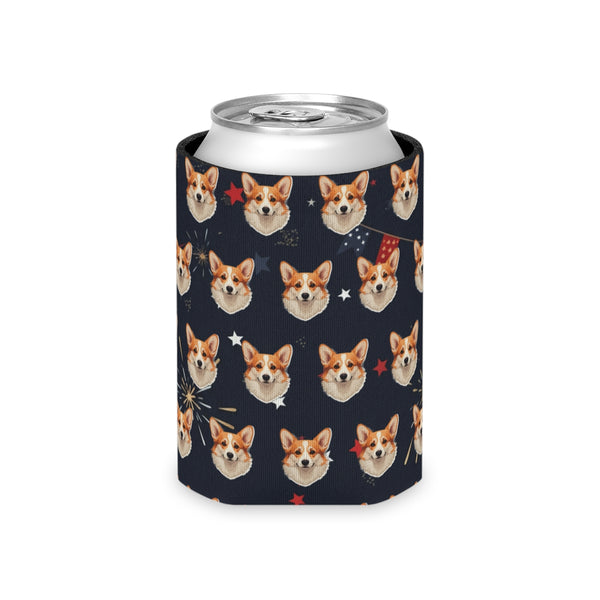 Corgi America 250 Can Cooler, Patriotic Dog Pattern Gift for Corgi Mom Dad, Red White Blue Beverage Insulator, Dog Lover Gift — Lifestyle View