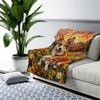 Corgi Acrylic sherpa blanket by Tritan, on sofa