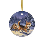 Corgi Christmas Storybook ceramic ornament by Tritan, front