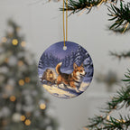 Corgi Christmas Storybook ceramic ornament by Tritan, context