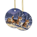 Corgi Christmas Storybook ceramic ornament by Tritan, front and back