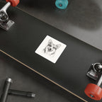 Corgi Graphite vinyl sticker by Tritan, on a skateboard