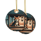 Corgi Halloween Poster ceramic ornament by Tritan, front and back