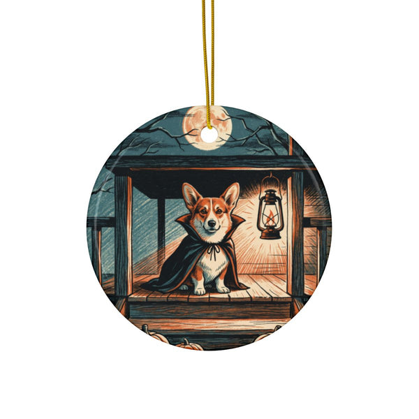 Corgi Halloween Poster Ceramic Tree Ornament, Vintage Dog Poster Art, Corgi Lover Gift