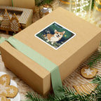 Corgi Japanese Print stocking stuffer gift set: round cork-back coaster and two 3x3 vinyl stickers