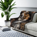 Corgi Medieval Knight sherpa blanket by Tritan, on sofa