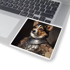 Corgi Medieval Knight vinyl sticker by Tritan, on a laptop