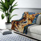 Corgi Post-Impressionist sherpa blanket by Tritan, on sofa
