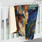 Corgi Post-Impressionist sherpa blanket by Tritan, on bed