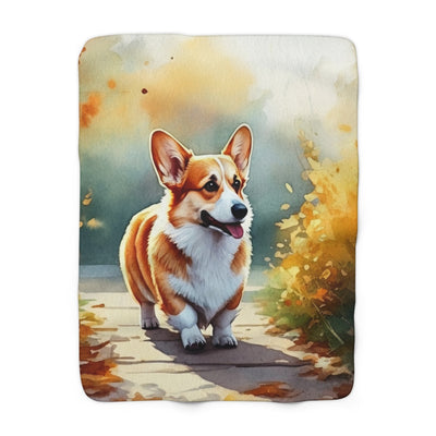 Corgi Watercolor Autumn Path Throw Blanket | Premium Dog Prints | Tritan