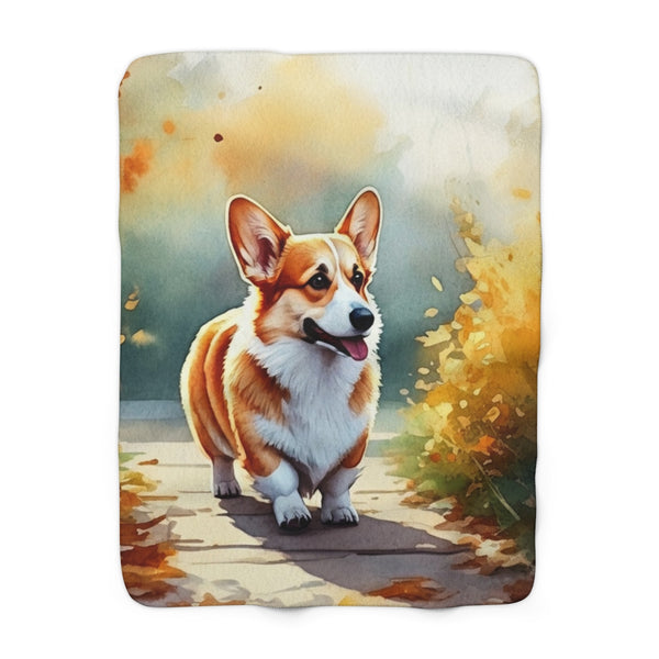 Corgi Watercolor Autumn Path Throw Blanket | Premium Dog Prints | Tritan