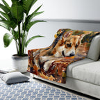 Corgi Watercolor sherpa blanket by Tritan, on sofa