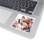 Corgi Watercolor vinyl sticker by Tritan, on a laptop