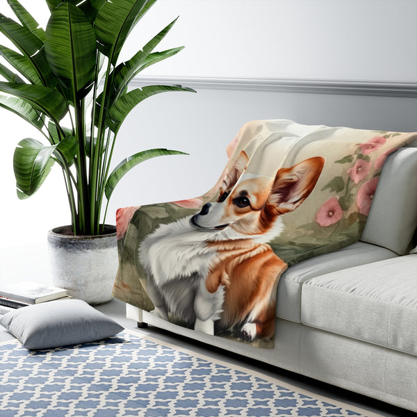 Corgi Watercolor Cottage Garden Throw Blanket | Premium Dog Prints | Tritan — Lifestyle View