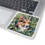 Corgi Watercolor vinyl sticker by Tritan, on a laptop
