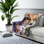 Corgi Watercolor sherpa blanket by Tritan, on sofa