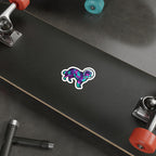 Australian Shepherd Cosmic vinyl sticker by Tritan, on a skateboard