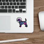 Beagle Cosmic vinyl sticker by Tritan, on a laptop