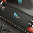 Dachshund Cosmic vinyl sticker by Tritan, on a laptop