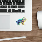 Golden Retriever Cosmic vinyl sticker by Tritan, on a skateboard