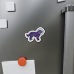 Golden Retriever Cosmic die-cut magnet by Tritan, on the fridge