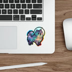 Pomeranian Cosmic vinyl sticker by Tritan, on a skateboard