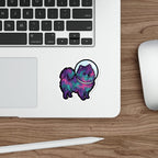 Pomeranian Cosmic vinyl sticker by Tritan, on a laptop