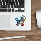 Poodle Cosmic vinyl sticker by Tritan, on a skateboard