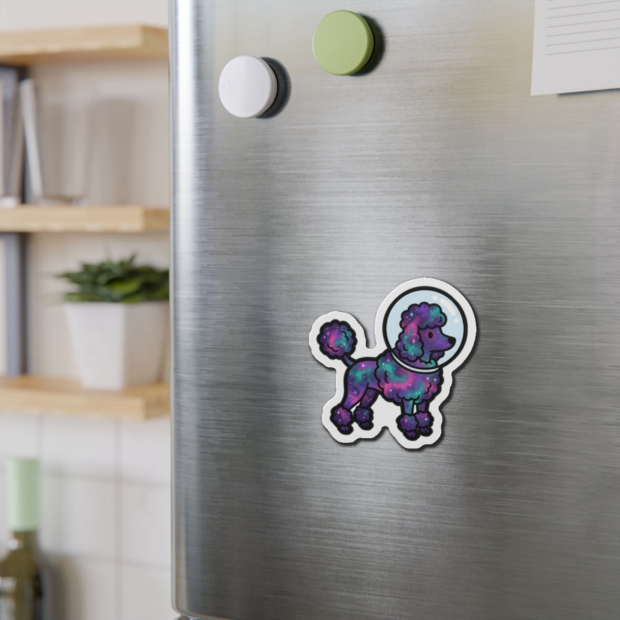 Poodle Cosmic die-cut magnet by Tritan, on steel