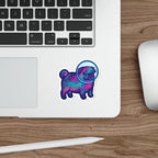 Pug Cosmic vinyl sticker by Tritan, on a laptop