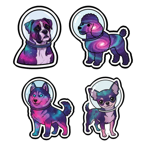 Cosmic Pups Holographic Sticker Sheet | 4 Galaxy Dog Stickers | Tritan
