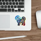 Siberian Husky Cosmic vinyl sticker by Tritan, on a skateboard