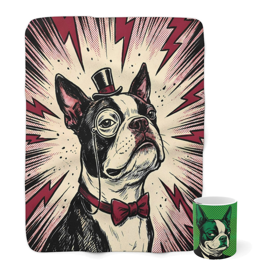 Boston Terrier Cozy Set — 2-Piece Blanket + Mug Gift Set | Comic | Tritan