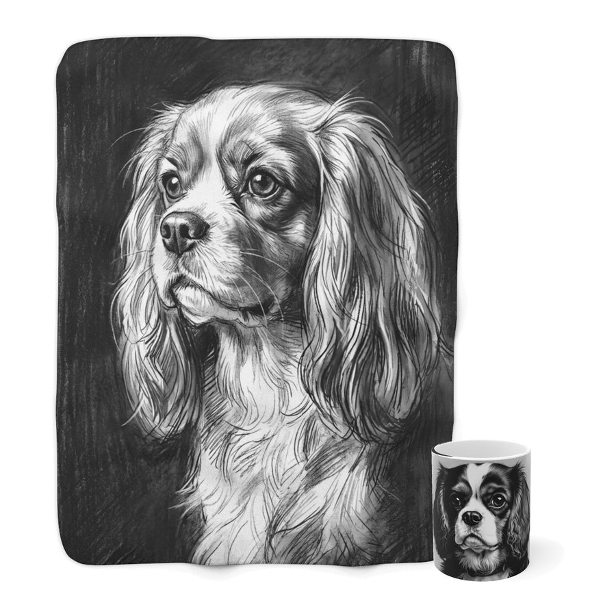 Cavalier King Charles Spaniel Cozy Set — 2-Piece Blanket + Mug Gift Set | Charcoal | Tritan