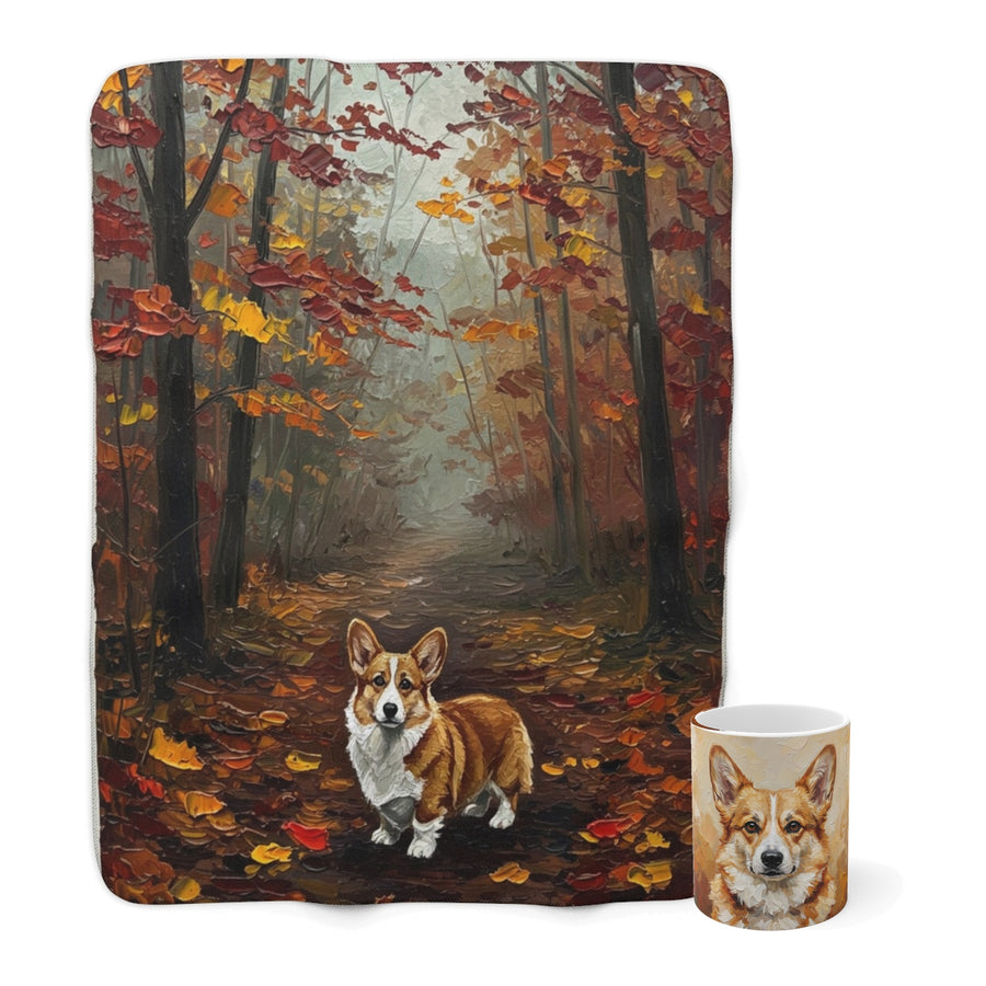 Corgi Cozy Set — 2-Piece Blanket + Mug Gift Set | Autumn Woods | Tritan