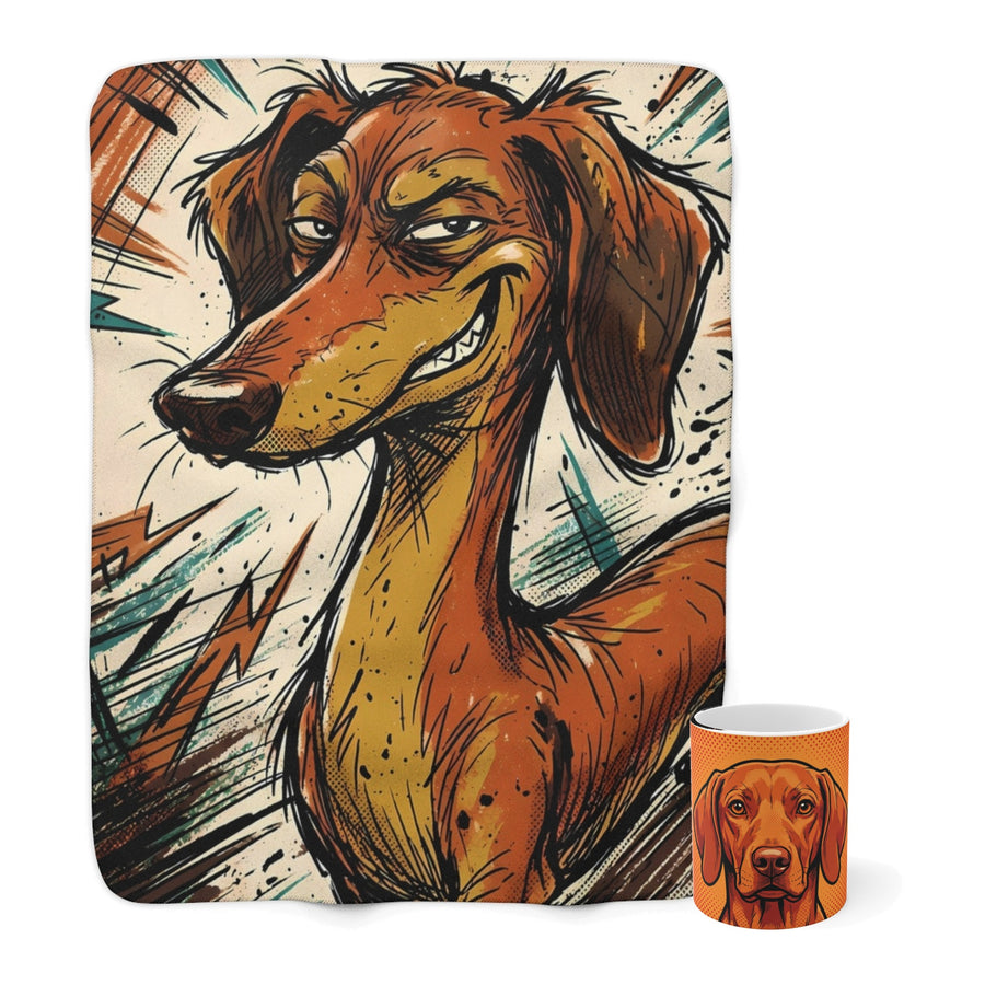 Dachshund Cozy Set — 2-Piece Blanket + Mug Gift Set | Comic | Tritan
