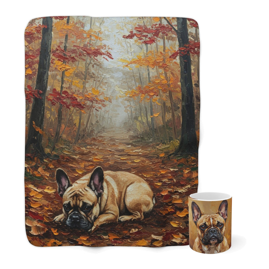 French Bulldog Cozy Set — 2-Piece Blanket + Mug Gift Set | Autumn Woods | Tritan