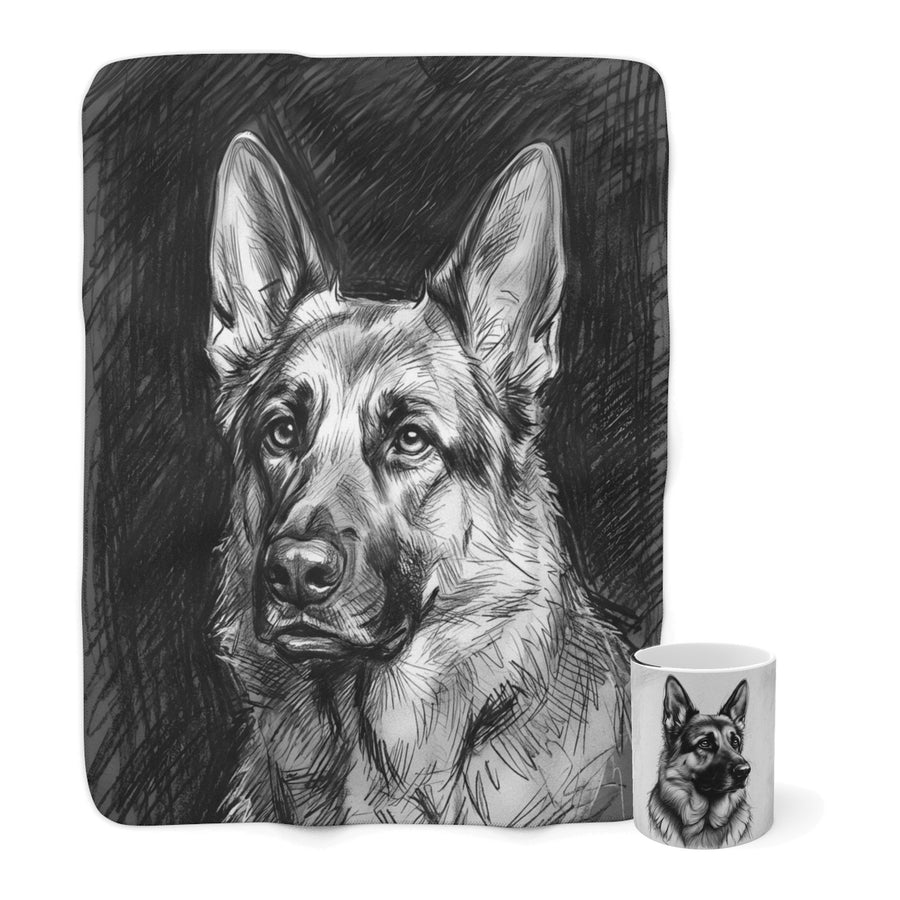 German Shepherd Cozy Set — 2-Piece Blanket + Mug Gift Set | Charcoal | Tritan