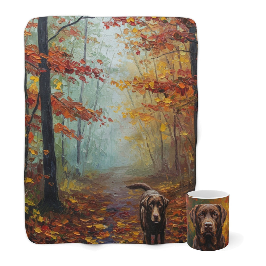 Labrador Retriever Cozy Set — 2-Piece Blanket + Mug Gift Set | Autumn Woods | Tritan