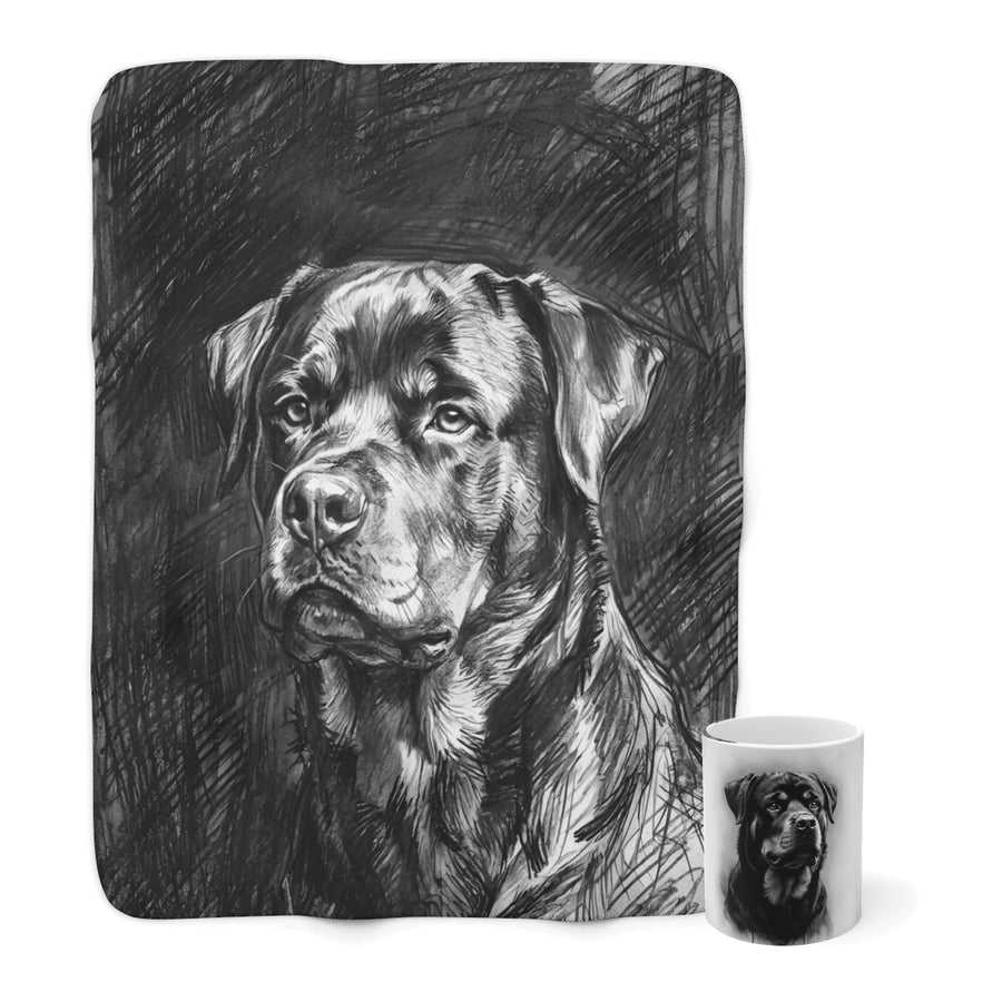Rottweiler Cozy Set — 2-Piece Blanket + Mug Gift Set | Charcoal | Tritan