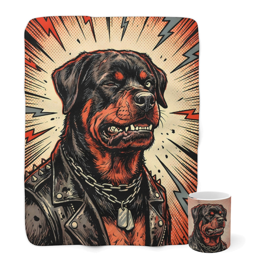 Rottweiler Cozy Set — 2-Piece Blanket + Mug Gift Set | Comic | Tritan