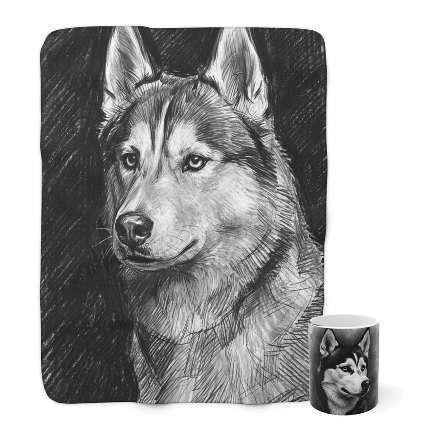 Siberian Husky Cozy Set — 2-Piece Blanket + Mug Gift Set | Charcoal | Tritan