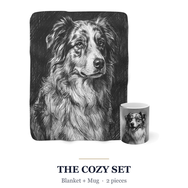 Australian Shepherd Cozy Set — 2-Piece Blanket + Mug Gift Set | Charcoal | Tritan