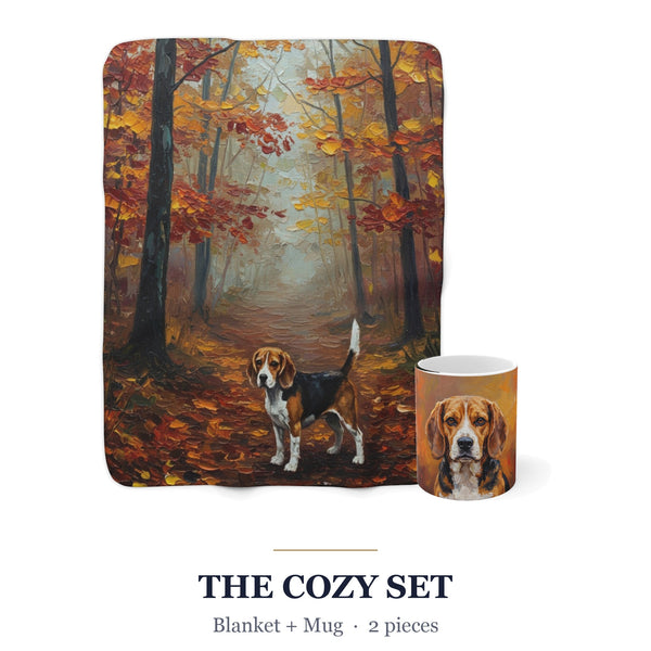 Beagle Cozy Set — 2-Piece Blanket + Mug Gift Set | Autumn Woods | Tritan