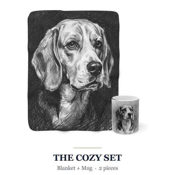 Beagle Cozy Set — 2-Piece Blanket + Mug Gift Set | Charcoal | Tritan