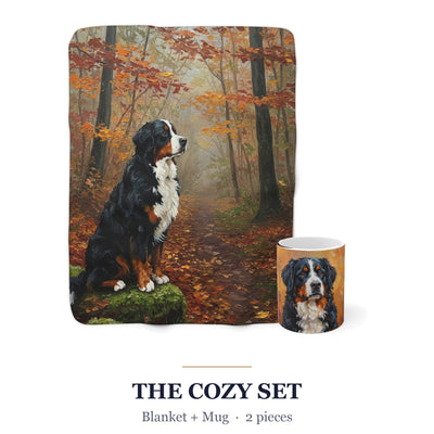 Bernese Mountain Dog Cozy Set — 2-Piece Blanket + Mug Gift Set | Autumn Woods | Tritan