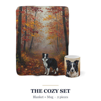 Border Collie Cozy Set — 2-Piece Blanket + Mug Gift Set | Autumn Woods | Tritan