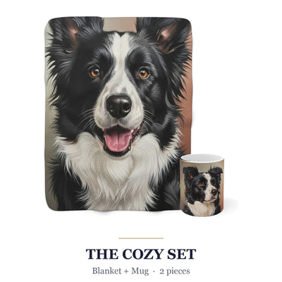 Border Collie Cozy Set — 2-Piece Blanket + Mug Gift Set | Oil | Tritan